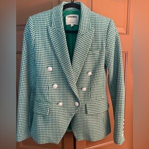 L'AGENCE Green Houndstooth Double-Breasted Blazer - NWOT